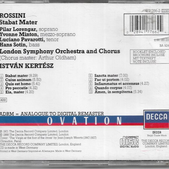 Rossini: Sabat Mater ADRM Pavarotti Minton London Symphony Orchestra & Chorus CD - Picture 2 of 2